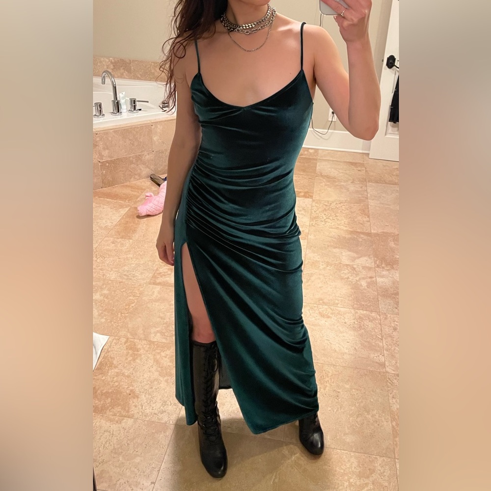 Reformation SEXY green velvet maxi dress